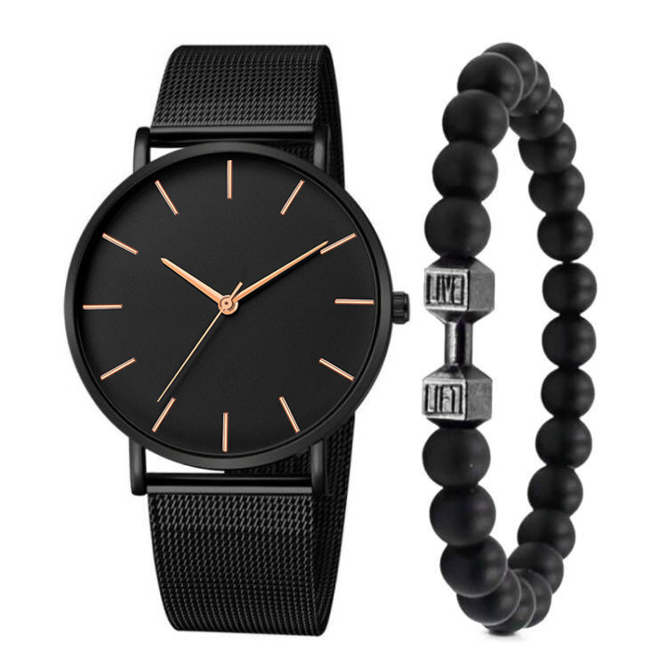 94062E68-6F1C-4EAD-E6B2-34DA85299285-1.jpg High Quality No Logo Simple Wristwatch Casual Men and Women Watch Gift Mesh Stainless Steel Band Unisex Thin Minimalist Watch - Image 1