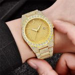 Top Quality Mens No Logo Luxury Stainless Steel Gold Diamond Quartz Watch - Image 6